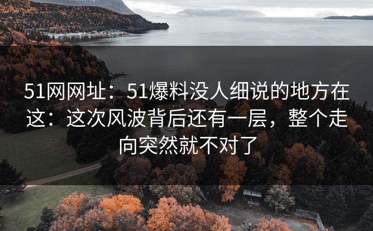 51网网址：51爆料没人细说的地方在这：这次风波背后还有一层，整个走向突然就不对了